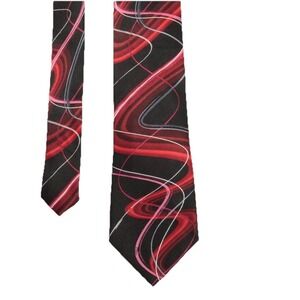 J. Garcia Silk Tie Happy Birthday Collection Red Black Abstract 3" Width